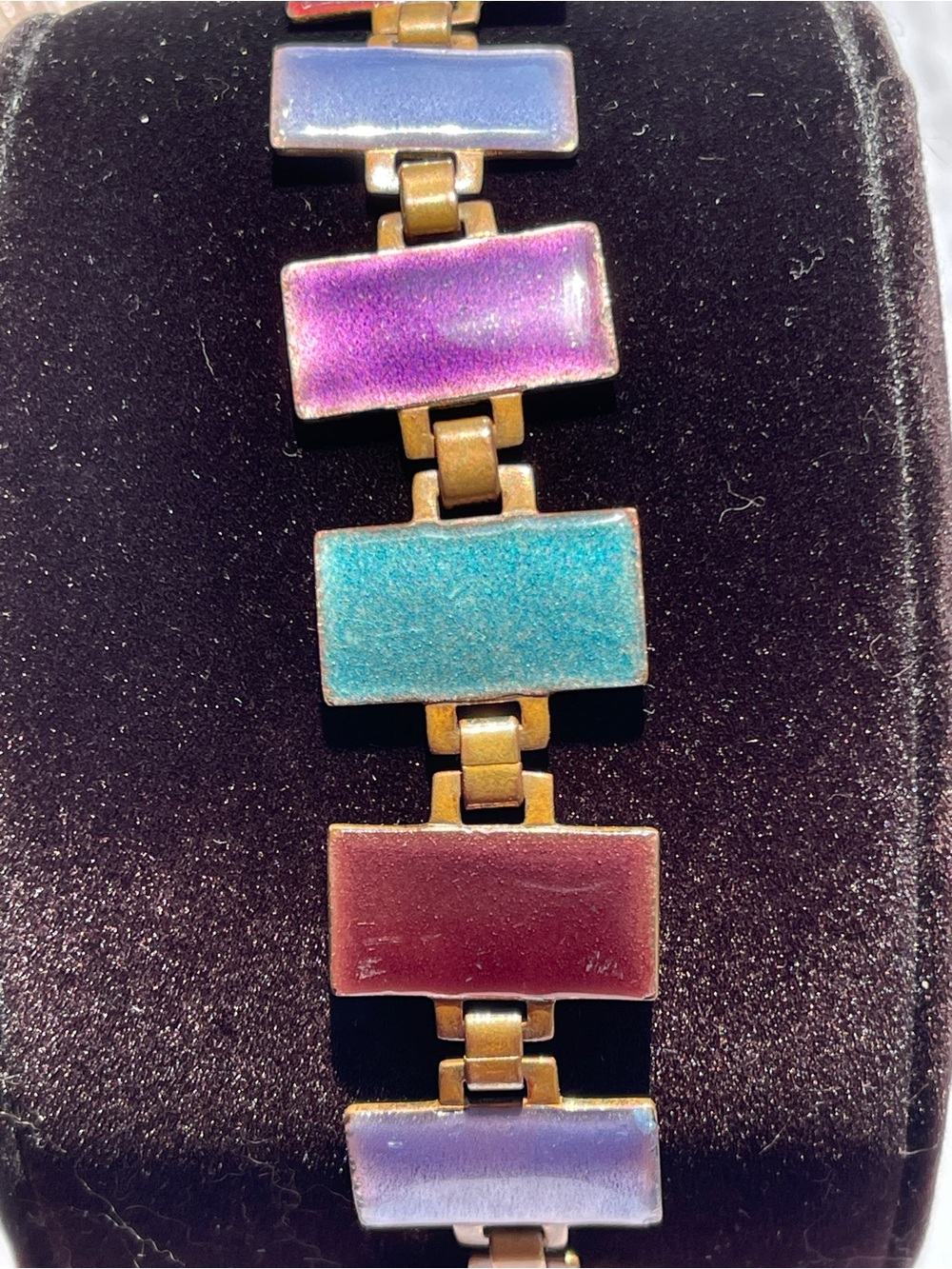Vintage Mid-Century Modern Bohemian Copper Enamel Panel Bracelet